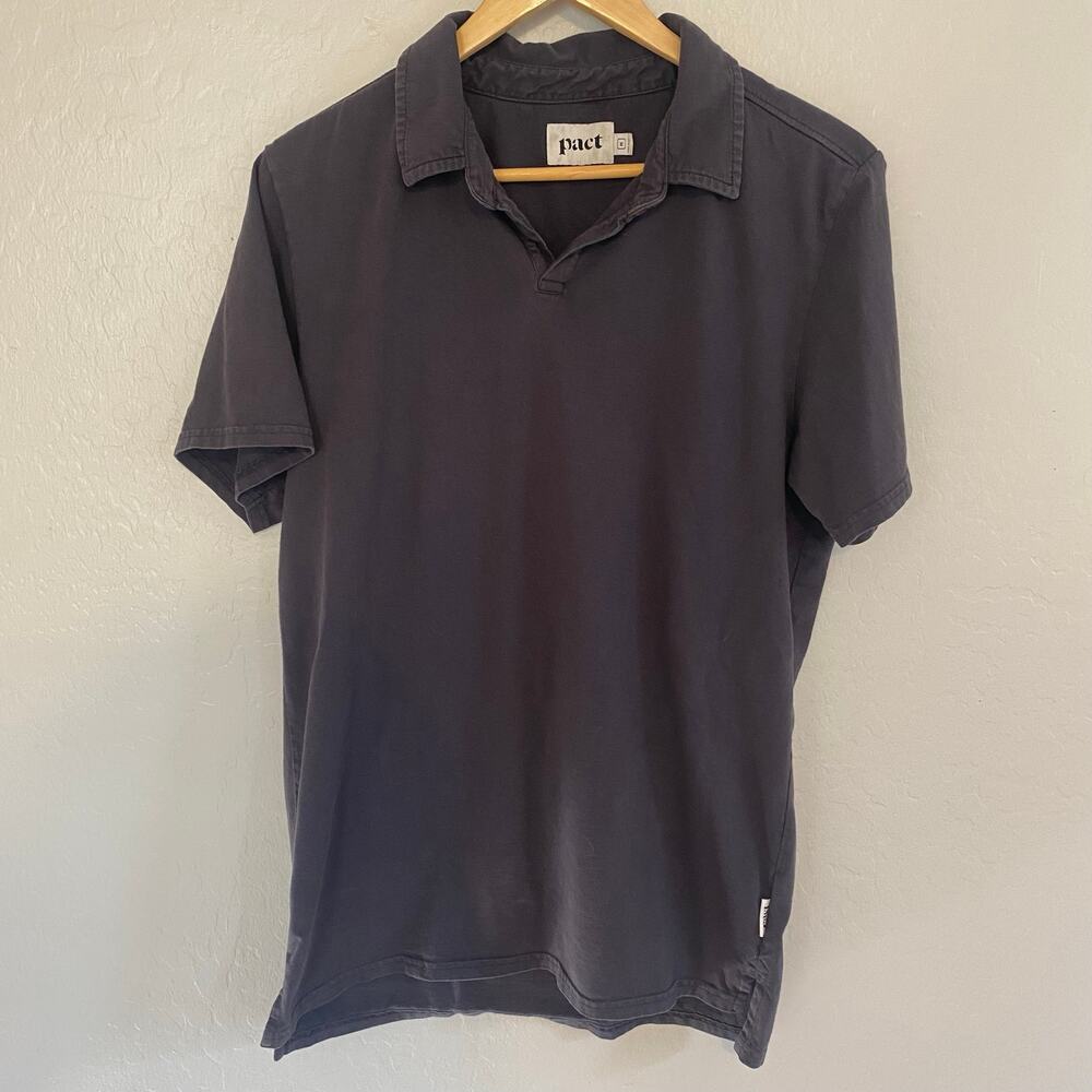 Pact Mens Polo Shirt Size Medium 100% Organic Cotton Washed Black Casual Work